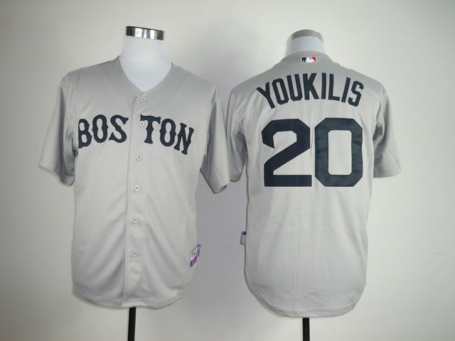 Men Boston Red Sox 20 Youkilis Grey MLB Jerseys